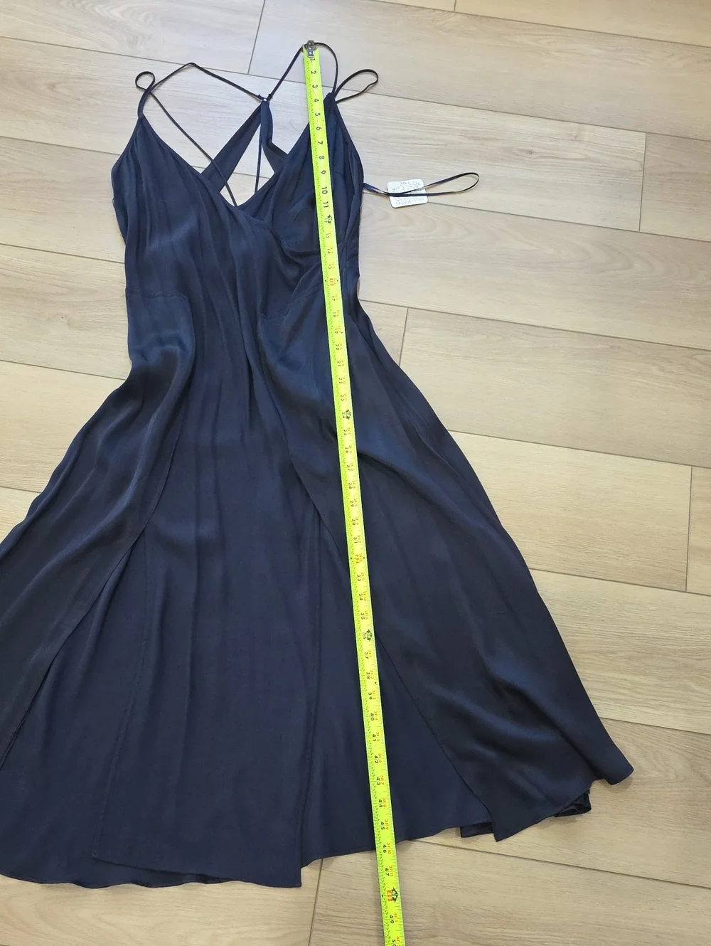 Free People Elegant Strappy Back Navy Satin Panel Super Flowy Slip Dress - Picture 8 of 12